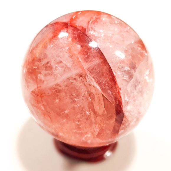 6cm Strawberry Quartz Crystal Ball Sphere with Walnut Wooden Stand 212g+ 55-60mm - Picture 4 of 8